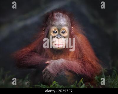 Le immagini IN MOVIMENTO mostrano l'orang più triste che si presenta penoso e appesantito. Foto Stock