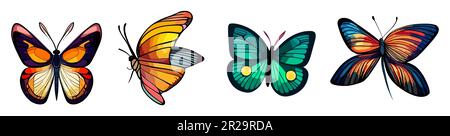Set di eleganti farfalle esotiche vettore isolato. Illustrazione Vettoriale