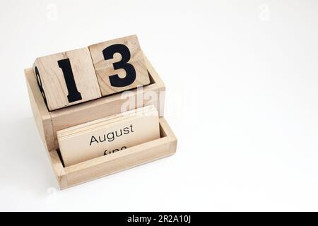 Calendario perpetuo di legno che mostra il 13th agosto Foto Stock