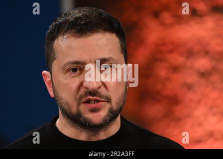 Aquisgrana, Germania. 14th maggio, 2023. Volodymyr Selenskyj parteciperà al summit G7 online. Credit: Federico Gambarini/dpa-Pool/dpa/Alamy Live News Foto Stock