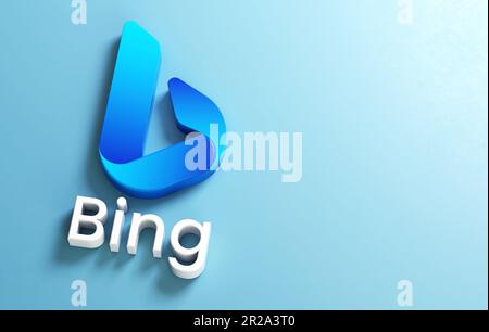 Valencia, Spagna - Maggio, 2023: Bing Chat è un chatbot ai di Microsoft basato sulla potente tecnologia di intelligenza artificiale ChatGPT. Isolato 3D l Foto Stock