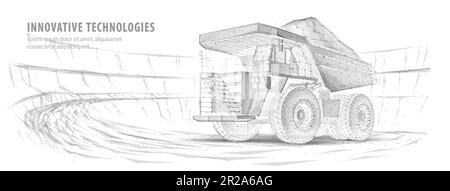 Dumper. Astratto 3D grande dumper in cava. Polo basso. Macchine minerarie, attrezzature industriali Illustrazione Vettoriale