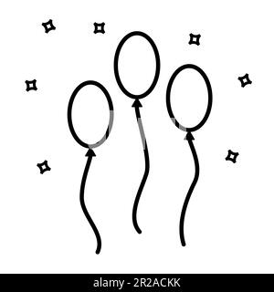Icona a forma di palloncino con contorno semplice in bianco e nero. Simbolo di palloncini segno vettore isolato su sfondo bianco per il compleanno o la celebrazione Illustrazione Vettoriale