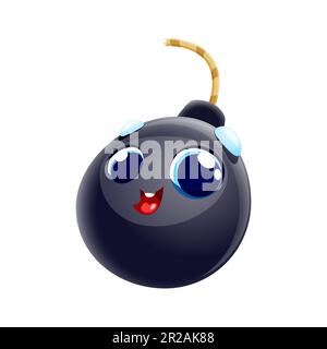 Fumetto personaggio bomba comica con stoppino o fusibile. Esplosivo, personaggio delle armi. Esplosione, granata o bomba allegro vettore carattere, dinamite isolata Illustrazione Vettoriale