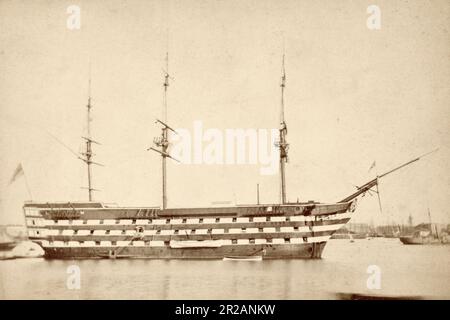 Vittoria di HMS nel porto di Portsmouth circa 1890, Lord Nelson Foto Stock