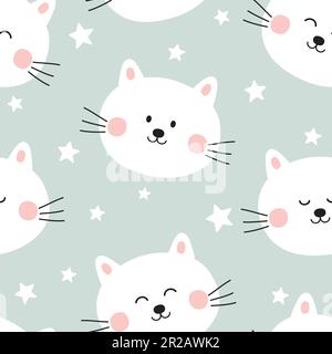 Modello infantile senza cuciture con gatti carini. Cartoon sfondo con gatti sorridenti e stelle. Illustrazione vettoriale. Illustrazione Vettoriale