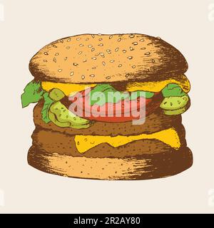 Illustrazione dello schizzo di un hamburger Illustrazione Vettoriale