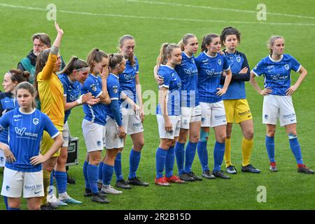 Liegi, Belgio. 18th maggio, 2023. I giocatori di Genk Ladies si sono scontrati dopo aver perso la partita tra Standard Femina de Liege e KRC Genk Ladies, la finale della Coppa Belga, a Liegi, giovedì 18 maggio 2023. BELGA PHOTO DAVID CATRY Credit: Belga News Agency/Alamy Live News Foto Stock