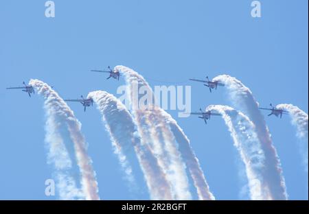 Marche Verte aerei legati con corde d'acciaio e molto pericoli Air show Royal Marocchino Air Force squadra acrobatica a Teknofest 2023 Foto Stock