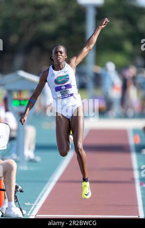 Il jumper della Florida Jasmine Moore vince il triplo salto durante i Campionati di campo e di pista della conferenza sud-orientale 2023, sabato 13 maggio 2023, a Ba Foto Stock