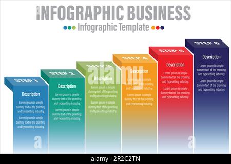 6 punti 6 passi o sei opzioni di diagramma di elenco, blocco ascendente del modello di layout di processo, vettore di elemento infografico Illustrazione Vettoriale