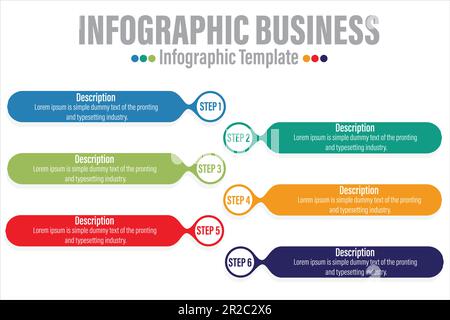Infografica sulla timeline colorata con modello di progettazione a 6 fasi o sei opzioni, gestione di infografica, finanza, analisi, presentazione. Vettore illustrati Illustrazione Vettoriale