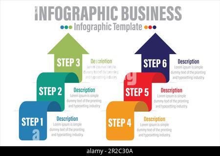 6 scale o sei opzioni di passi, modello di elemento infografico, vettore di disegno di layout con diagramma a freccia di elenco Illustrazione Vettoriale