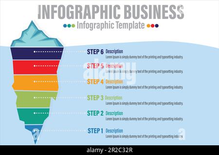 Infografica iceberg. 6 punti sei 6 opzione al successo. Modello di diapositiva di presentazione. Azienda di startup. Analisi dei processi che hanno portato al successo Illustrazione Vettoriale