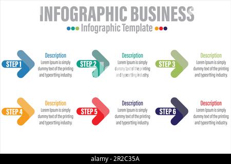 Modello di infografica della cronologia, modello di progettazione della timeline con sei etichette 6, sei opzioni 6, vettore. può essere utilizzato per il layout del flusso di lavoro, Illustrazione Vettoriale