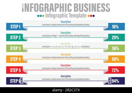 Concetto creativo di infografica, opzione di modelli di informazioni aziendali, piano di etichette dati con sei 6 fasi, sei barra multifunzione di 6 opzioni Illustrazione Vettoriale