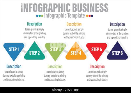 Infografica dello strumento di gestione strategica di sei 6 fasi, sei opzioni 6, scheda di valutazione bilanciata con concetto di modifica della forma a triangolo per la presentazione della diapositiva Illustrazione Vettoriale