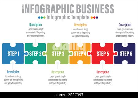 Modello infografico della timeline stile puzzle di Vector Six 6 Steps, Six 6 Option. Concetto aziendale. Illustrazione Vettoriale