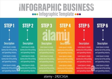 6 punti 6 passi o sei opzioni di diagramma di elenco, ascendente del modello di layout di processo, vettore di elemento infografico Illustrazione Vettoriale