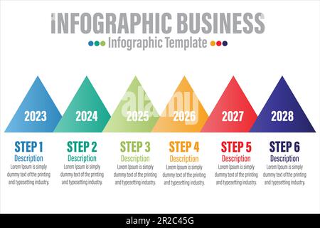 Infografica dello strumento di gestione strategica di sei 6 fasi, sei opzioni 6, scheda di valutazione bilanciata con concetto di modifica della forma a triangolo per la presentazione della diapositiva Illustrazione Vettoriale