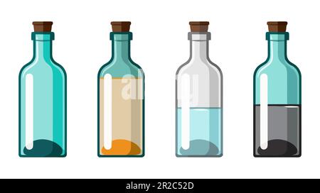 Bottiglia di birra in vetro bianco. Icona flacone set vettoriale isolata su sfondo bianco. Illustrazione Vettoriale
