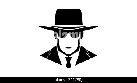 Modello per il rilevamento delle spionate. Logo hacker criminale su Internet. Concetto di indagine. Illustrazione vettoriale. Illustrazione Vettoriale