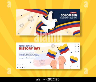 Colombia Independence Day Banner orizzontale Cartoon modelli disegnati a mano sfondo Illustrazione Illustrazione Vettoriale