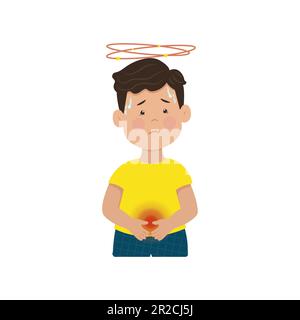 Nausea, dolore e vertigini in un bambino. Malattie dei bambini. Illustrazione vettoriale. Infezioni di capretto Illustrazione Vettoriale