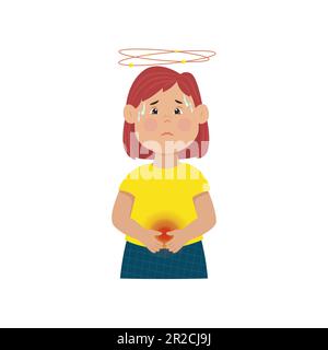 Nausea, dolore e vertigini in un bambino. Malattie dei bambini. Illustrazione vettoriale. Infezioni di capretto Illustrazione Vettoriale