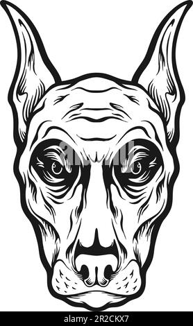 Spaventoso zombie cane testa faccia logo illustrazione monocromatica vettoriale illustrazioni per il tuo logo di lavoro, merchandise t-shirt, adesivi e disegni di etichette, post Illustrazione Vettoriale