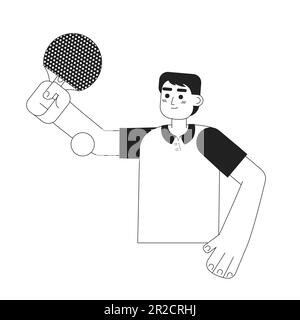 Giocatore di ping pong che colpisce il pallone con paddle carattere piano monocromatico vettore Illustrazione Vettoriale