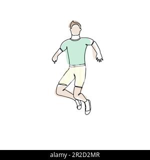 Disegno a linea singola di uomo saltante con forme astratte Illustrazione Vettoriale