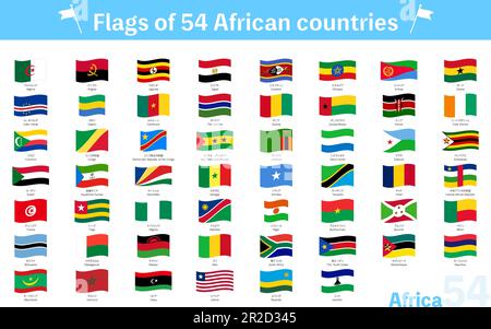 Icone della bandiera del mondo che tremano, insieme di 54 paesi africani, illustrazione vettoriale Illustrazione Vettoriale