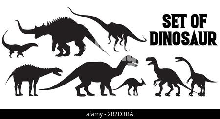 Una serie di illustrazioni vettoriali di silhouette di dinosauro. Illustrazione Vettoriale