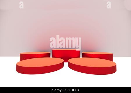 Rendering bianco rosso esposizione prodotto 3D stanza mockup presentazione palco vetrina Foto Stock