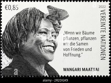 Bel ritratto di Wangari Maathai sul francobollo delle Nazioni Unite Foto Stock