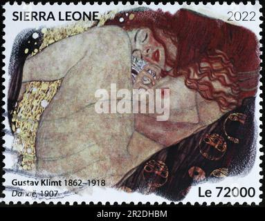 Danae di Gustav Klimt su francobollo Foto Stock