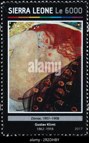 Particolare di Danae di Gustav Klimt sul francobollo Foto Stock