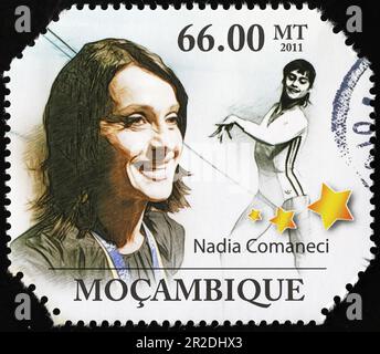 Nadia Comaneci ritratto su francobollo Foto Stock