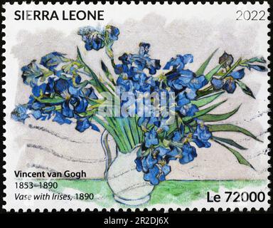 Piatto con iridi di Vincent Van Gogh sul francobollo Foto Stock