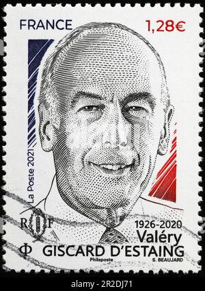 Presidente Valery Giscard d'Estaing sul francobollo francese Foto Stock