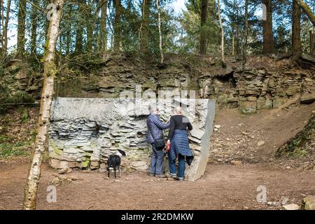 L'eco di Annie Cattrell risponde alla storia geologica della foresta, Sculpture Park in the of Forest of Dean, coppia attiva, Gloucestershire Foto Stock