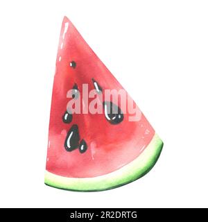 Pezzo di anguria piccolo. Illustrazione acquerello. Oggetto isolato dalla collezione VACANZE SPIAGGIA. Per la decorazione e il design di ricette, menu, caffè Foto Stock