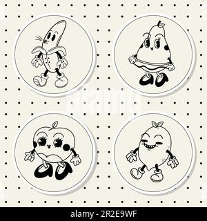 Adesivi per illustrazioni groovy Ftuits stile retrò Illustrazione Vettoriale