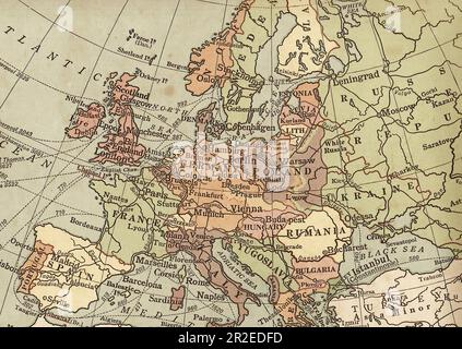 Mappa politica vintage dell'Europa in seppia. Foto Stock