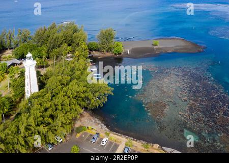Veduta aerea di Point Venus, Tahiti, Polinesia Francese Foto Stock