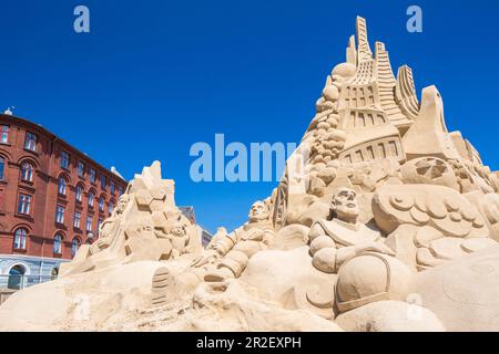 Havnegade Harbour Promenade. Festival delle sculture di sabbia, Copenaghen, Zelanda, Danimarca Foto Stock