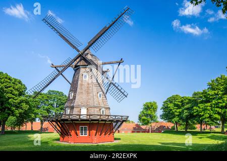 Mulino a vento a Kastellet (la Cittadella), a forma di stella 17th ° secolo fortezza. Una delle fortezze meglio conservate nel Nord Europa, Copenaghen, Zelanda, Foto Stock