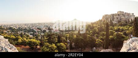 Vista da Areopag, Marsh? Gelen su Atene fino al Monte Licabettus, Atene Grecia Foto Stock