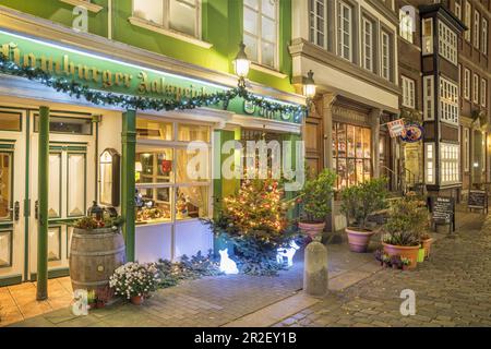 Natale nella Deichstrasse al ristorante Alt Hamburger Aalspeicher, città anseatica di Amburgo, Germania del Nord, Germania, Europa Foto Stock